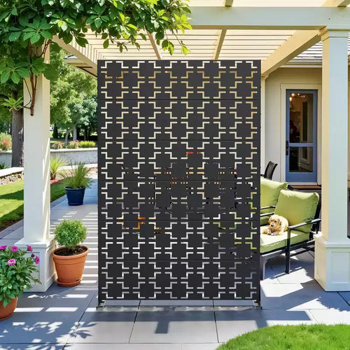 PexFix 72 in. x 47 in. Outdoor Metal Privacy Screen Garden Fence in Square Pattern in Black
