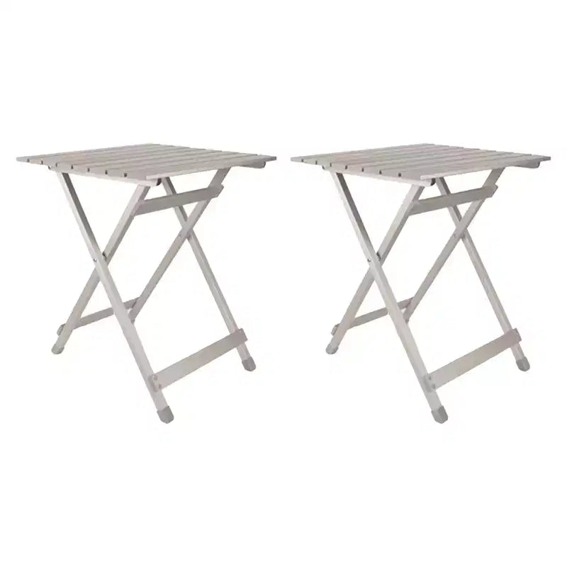 Camco 2 Pack Large Durable Aluminum Fold Away Design Multi Use Outdoor Side Table for RVs, Campsites, Picnics, and Patios, Silver