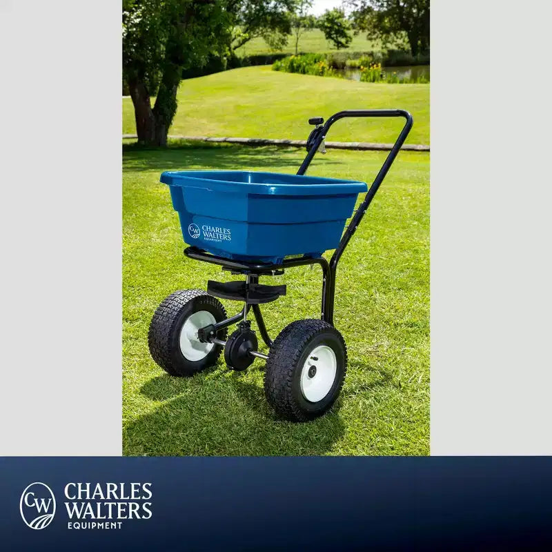 Épandeuse professionnelle pour pelouse et jardin avec cadre en acier peint pour épandre de l'engrais et du dégivrant