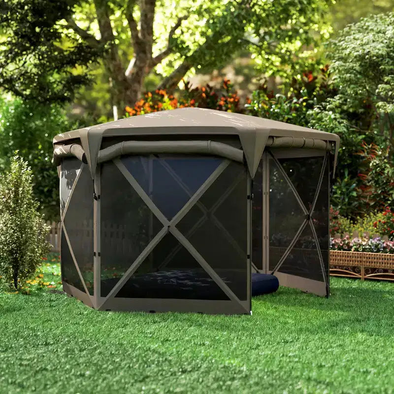 Tente moustiquaire escamotable 3,3 x 3,3 m avec toit amovible, 4 parois latérales enroulables, pour camping, terrasse, jardin, pelouse