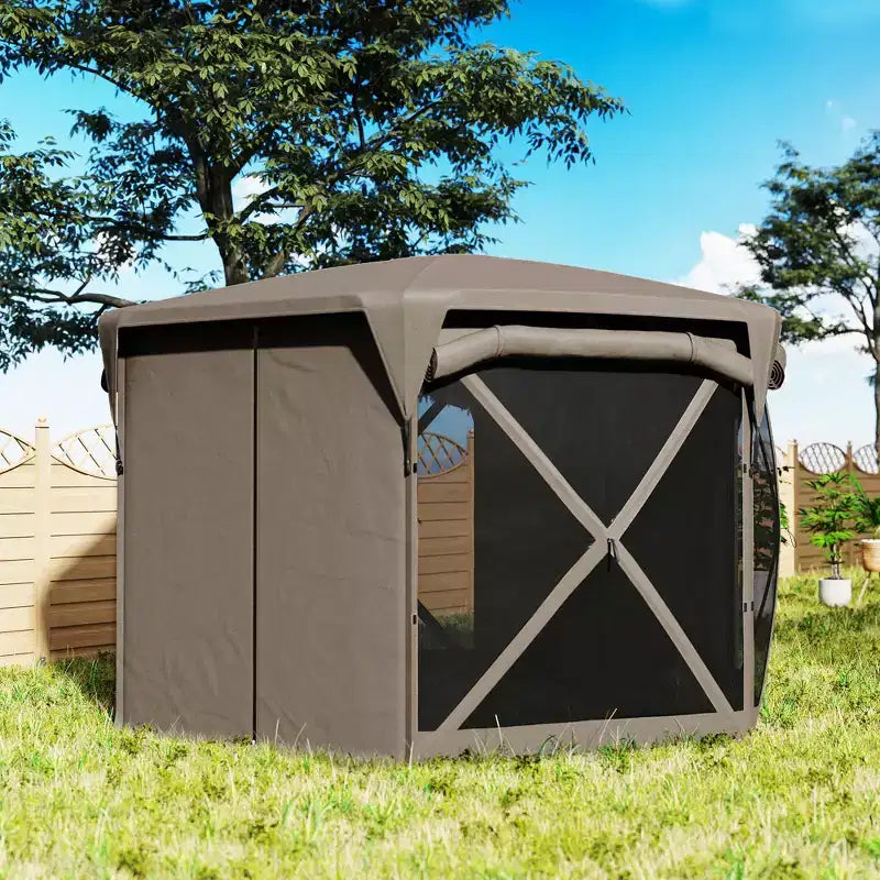 Tente moustiquaire escamotable 3,3 x 3,3 m avec toit amovible, 4 parois latérales enroulables, pour camping, terrasse, jardin, pelouse
