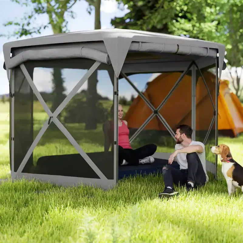 Tente moustiquaire escamotable 3,3 x 3,3 m avec toit amovible, 4 parois latérales enroulables, pour camping, terrasse, jardin, pelouse