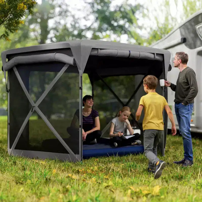 Tente moustiquaire escamotable 3,3 x 3,3 m avec toit amovible, 4 parois latérales enroulables, pour camping, terrasse, jardin, pelouse