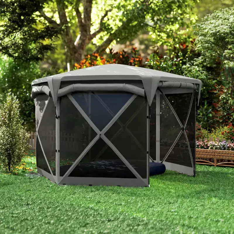 Tente moustiquaire escamotable 3,3 x 3,3 m avec toit amovible, 4 parois latérales enroulables, pour camping, terrasse, jardin, pelouse