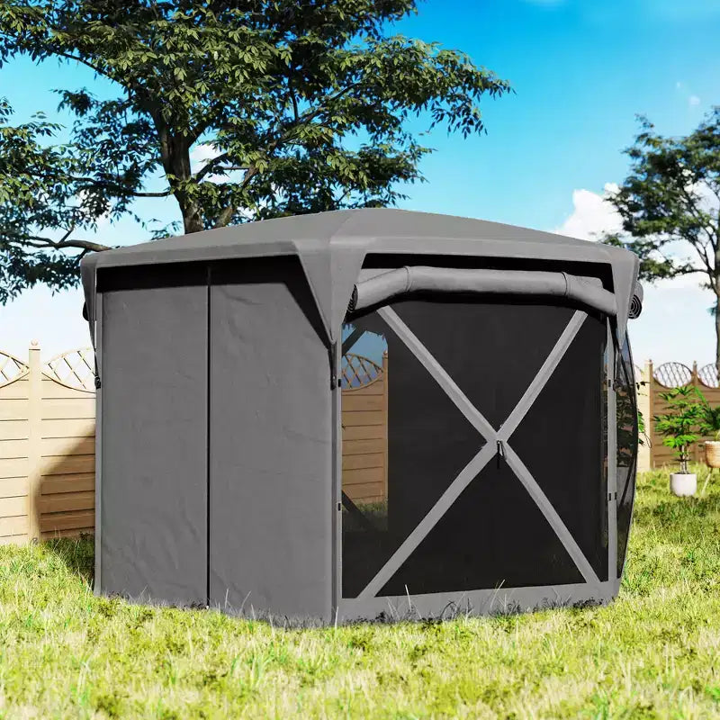 Tente moustiquaire escamotable 3,3 x 3,3 m avec toit amovible, 4 parois latérales enroulables, pour camping, terrasse, jardin, pelouse