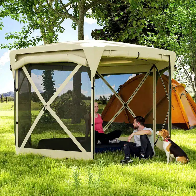 Tente moustiquaire escamotable 3,3 x 3,3 m avec toit amovible, 4 parois latérales enroulables, pour camping, terrasse, jardin, pelouse