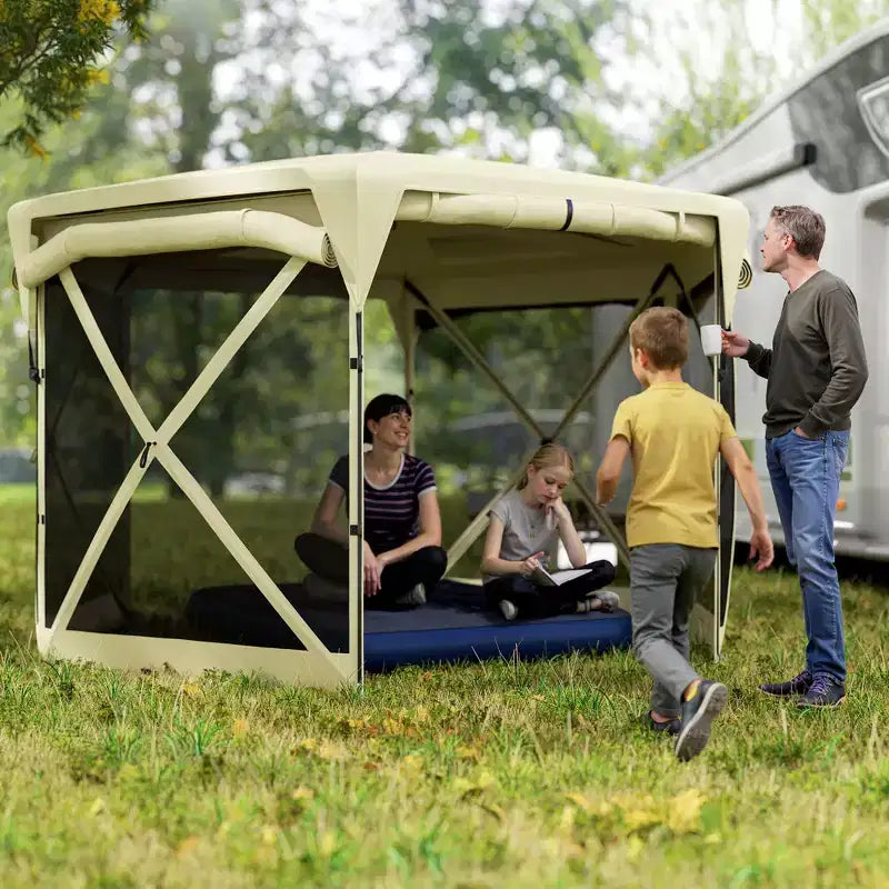 Tente moustiquaire escamotable 3,3 x 3,3 m avec toit amovible, 4 parois latérales enroulables, pour camping, terrasse, jardin, pelouse
