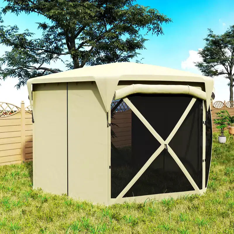 Tente moustiquaire escamotable 3,3 x 3,3 m avec toit amovible, 4 parois latérales enroulables, pour camping, terrasse, jardin, pelouse