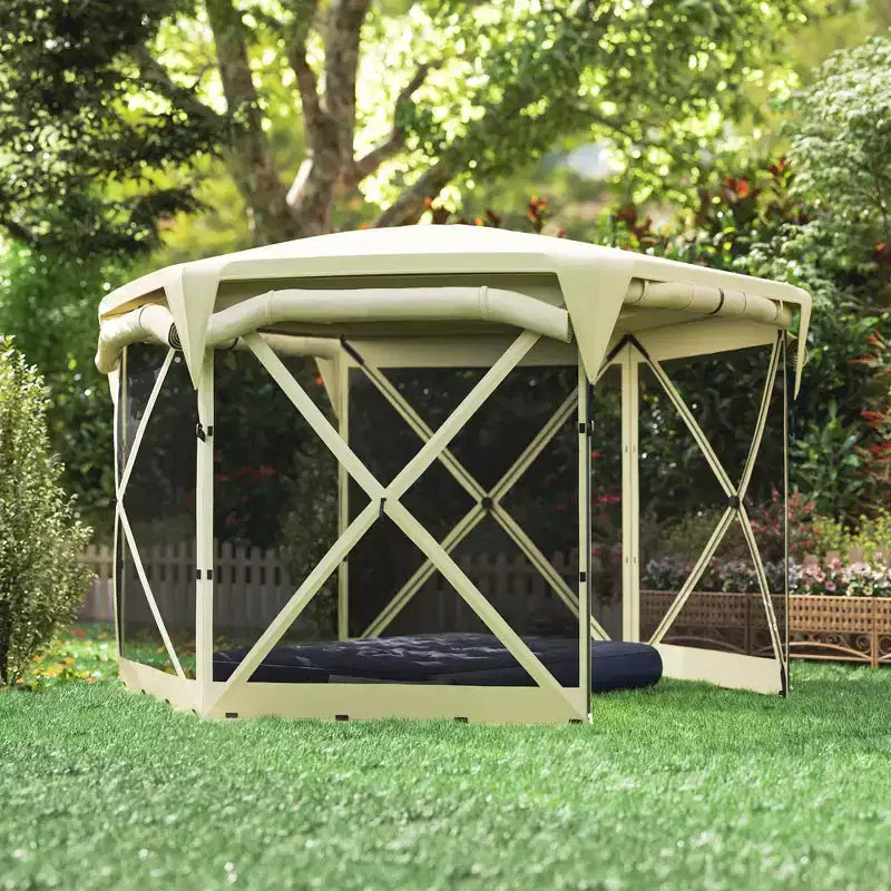 Tente moustiquaire escamotable 3,3 x 3,3 m avec toit amovible, 4 parois latérales enroulables, pour camping, terrasse, jardin, pelouse