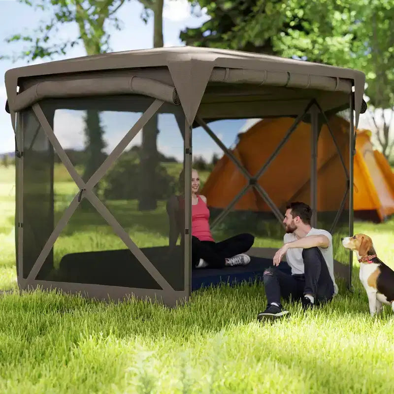 Tente moustiquaire escamotable 3,3 x 3,3 m avec toit amovible, 4 parois latérales enroulables, pour camping, terrasse, jardin, pelouse