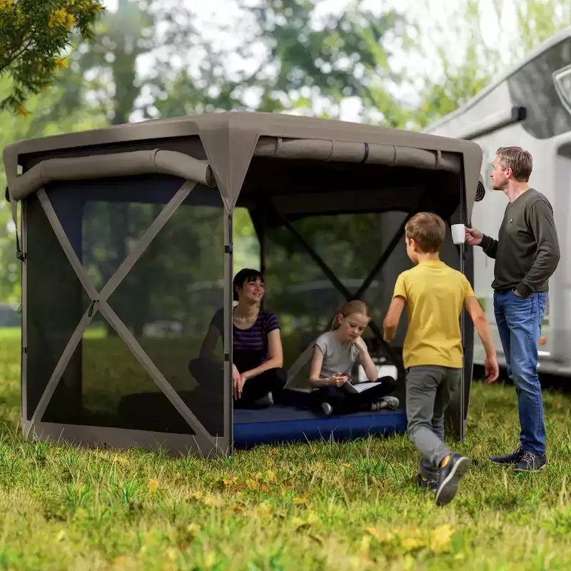 Tente moustiquaire escamotable 3,3 x 3,3 m avec toit amovible, 4 parois latérales enroulables, pour camping, terrasse, jardin, pelouse