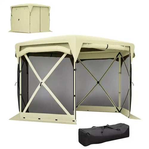 Outsunny 11 x 11ft Pop Up Gazebo Screen Tent with Removable Roof Cover, 4 Roll-up Wind Panels for Camping, Patio, Backyard, Lawn