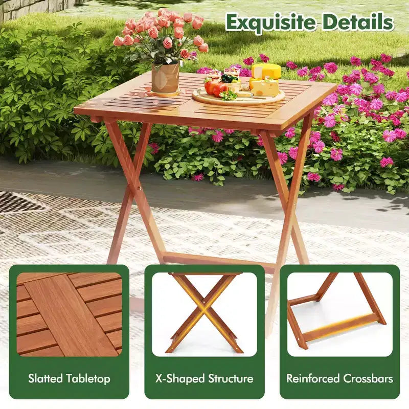 1/2 PIÈCES Table de jardin 75 x 75 cm avec peinture aspect teck et 2 trous pour parasol pour balcon