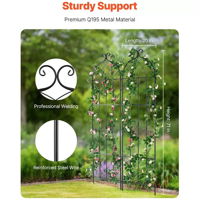 Trellis de jardin pour plantes grimpantes, 180 x 50 cm, lot de 2 treillis de jardin métalliques antirouille pour fleurs, treillis extérieur pour rosiers grimpants et concombres