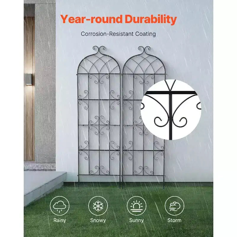 Trellis de jardin pour plantes grimpantes, 180 x 50 cm, lot de 2 treillis de jardin métalliques antirouille pour fleurs, treillis extérieur pour rosiers grimpants et concombres