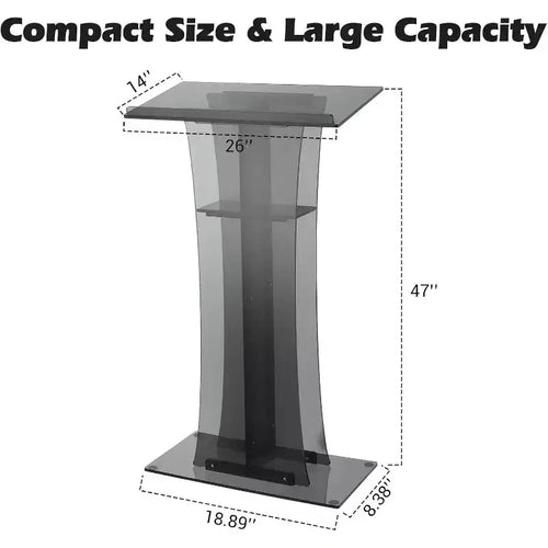 47in Tall Floor-Standing Acrylic Podium with Storage Compartments, Easy to Move, Suitable for Offices, Conference Rooms, Schools, Churches, Black