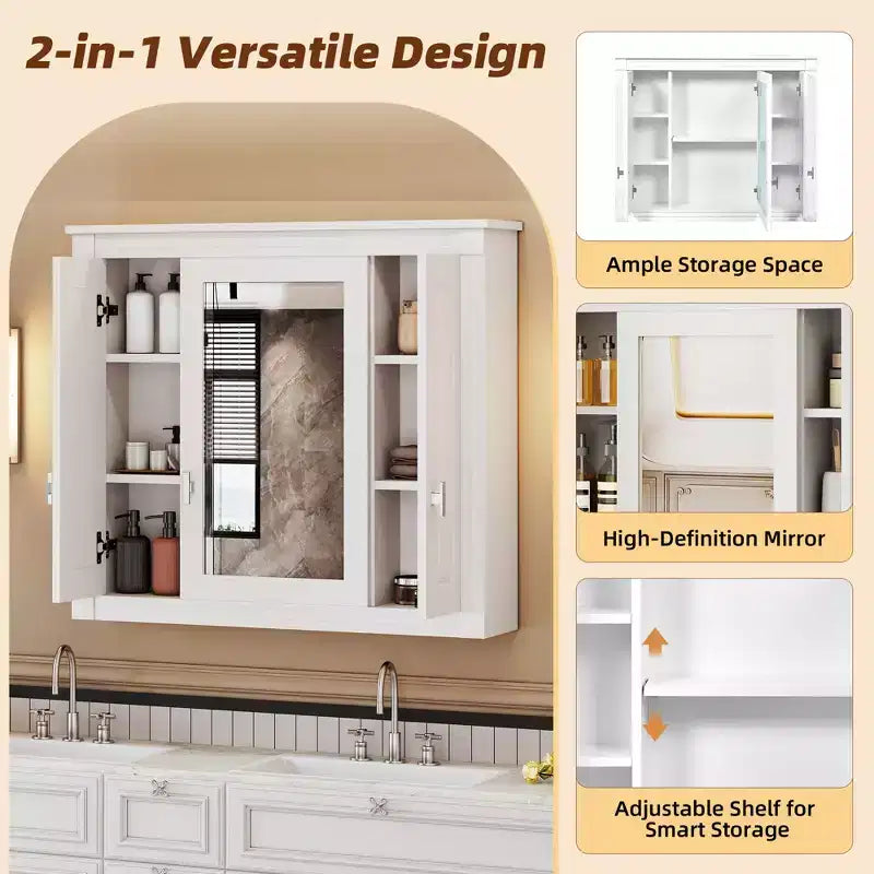Bathroom Wall Cabinet Storage Cabinet Wall Mounted Medicine Cabinet with Mirror & Adjustable Shelves - ModernLuxe
