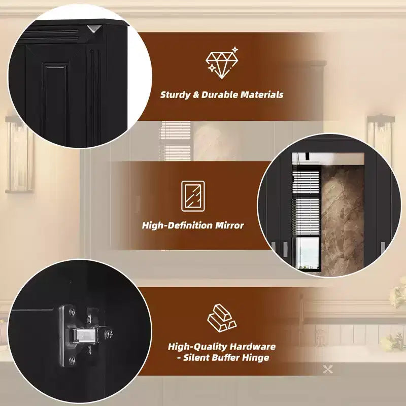 Bathroom Wall Cabinet Storage Cabinet Wall Mounted Medicine Cabinet with Mirror & Adjustable Shelves - ModernLuxe
