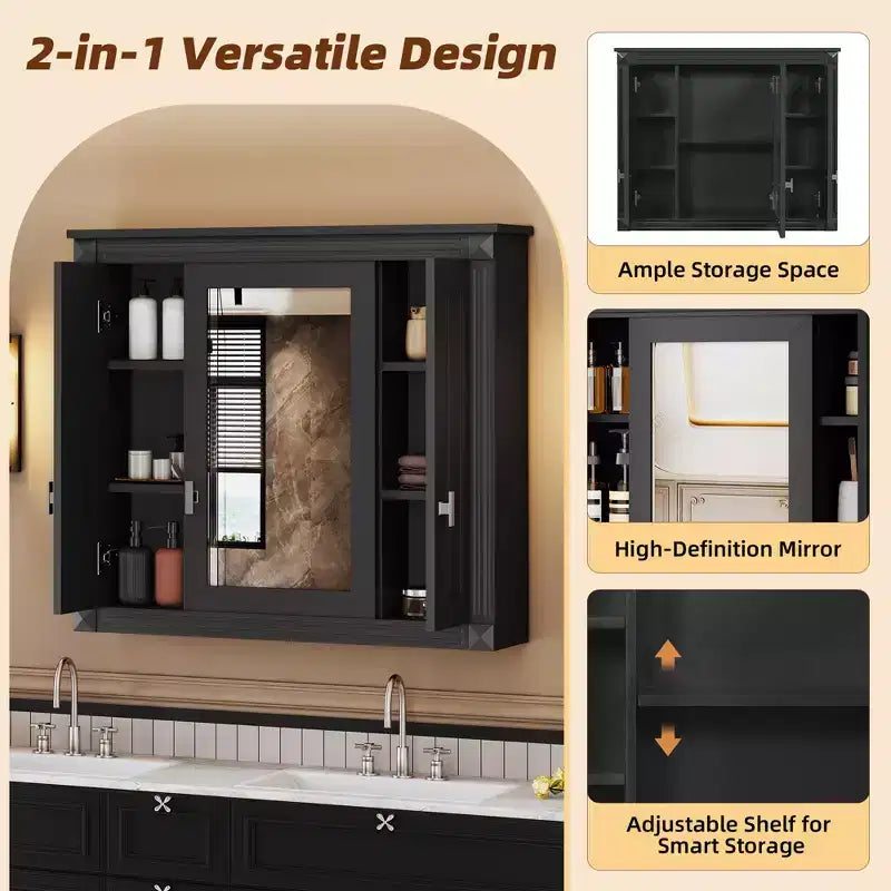 Bathroom Wall Cabinet Storage Cabinet Wall Mounted Medicine Cabinet with Mirror & Adjustable Shelves - ModernLuxe