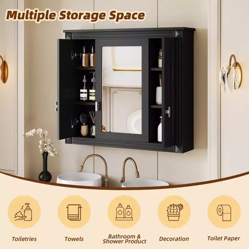 Bathroom Wall Cabinet Storage Cabinet Wall Mounted Medicine Cabinet with Mirror & Adjustable Shelves - ModernLuxe
