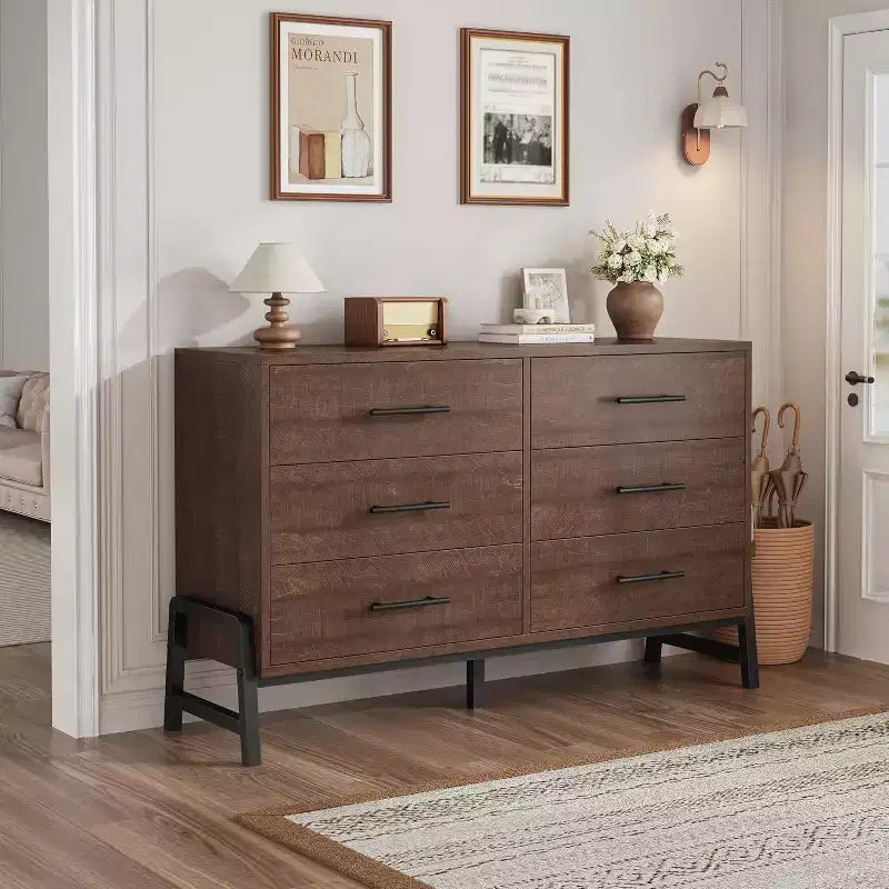 COZONY 6-Drawer Wide Dresser, Large Storage Wood Cabinet, Freestanding Closet Organizer for Bedroom Living Room Entryway
