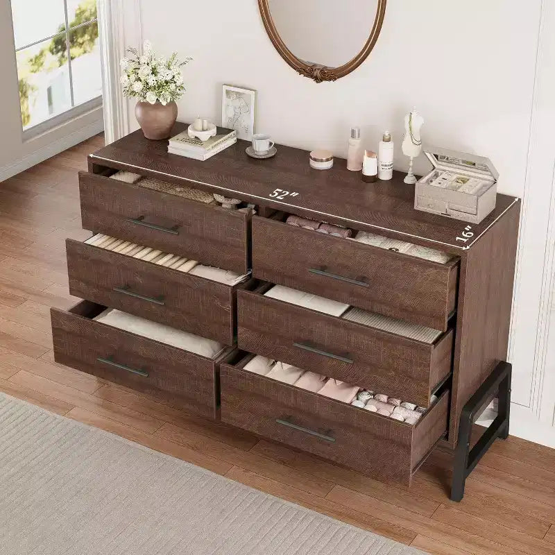 COZONY 6-Drawer Wide Dresser, Large Storage Wood Cabinet, Freestanding Closet Organizer for Bedroom Living Room Entryway