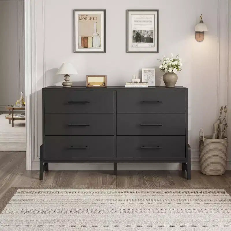 COZONY 6-Drawer Wide Dresser, Large Storage Wood Cabinet, Freestanding Closet Organizer for Bedroom Living Room Entryway
