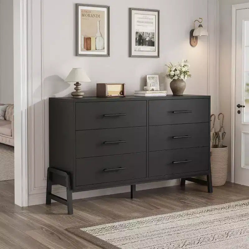 COZONY 6-Drawer Wide Dresser, Large Storage Wood Cabinet, Freestanding Closet Organizer for Bedroom Living Room Entryway