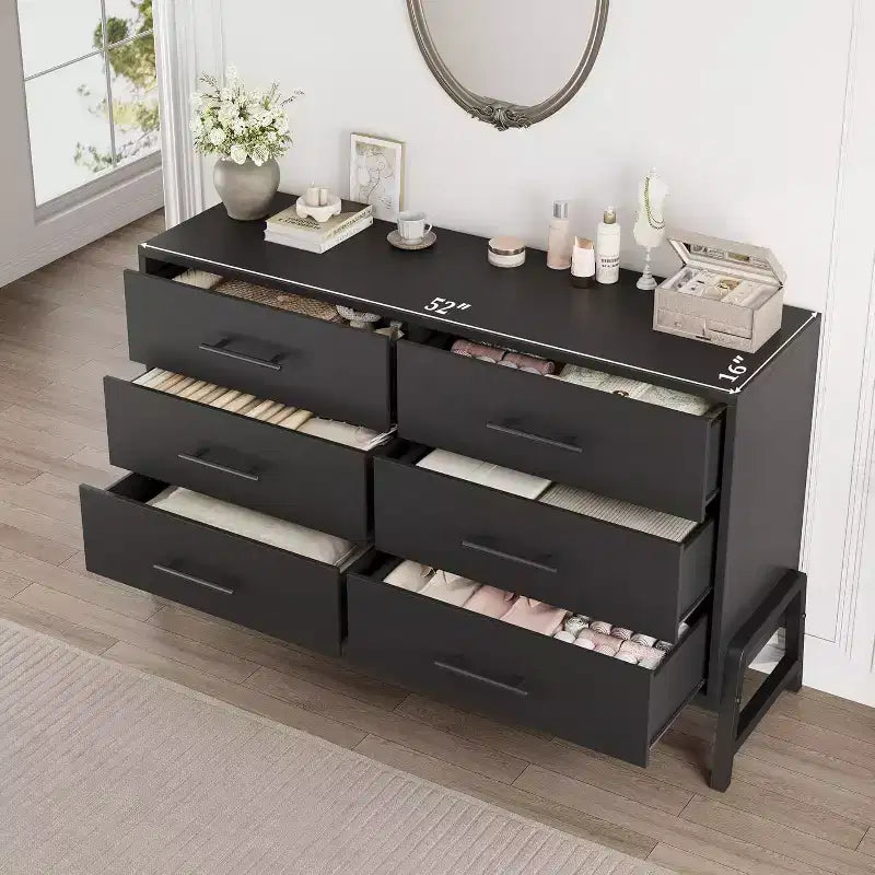 COZONY 6-Drawer Wide Dresser, Large Storage Wood Cabinet, Freestanding Closet Organizer for Bedroom Living Room Entryway