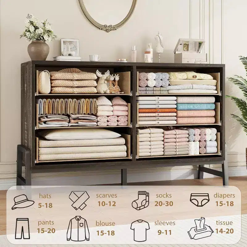 COZONY 6-Drawer Wide Dresser, Large Storage Wood Cabinet, Freestanding Closet Organizer for Bedroom Living Room Entryway