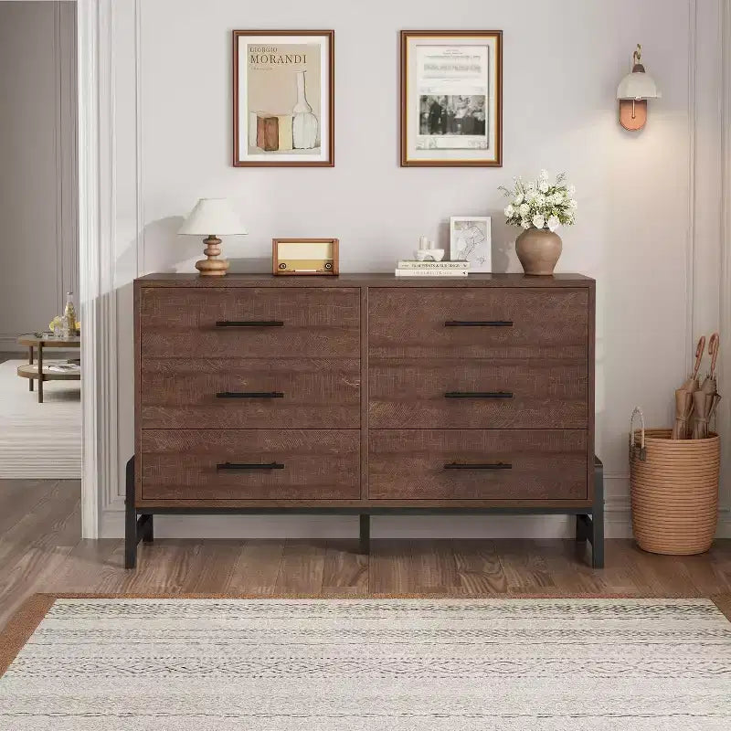 COZONY 6-Drawer Wide Dresser, Large Storage Wood Cabinet, Freestanding Closet Organizer for Bedroom Living Room Entryway