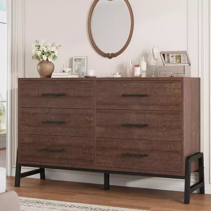 COZONY 6-Drawer Wide Dresser, Large Storage Wood Cabinet, Freestanding Closet Organizer for Bedroom Living Room Entryway