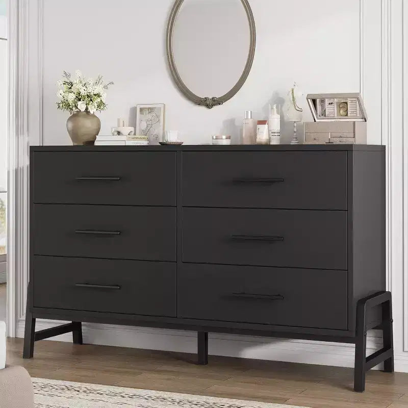 COZONY 6-Drawer Wide Dresser, Large Storage Wood Cabinet, Freestanding Closet Organizer for Bedroom Living Room Entryway