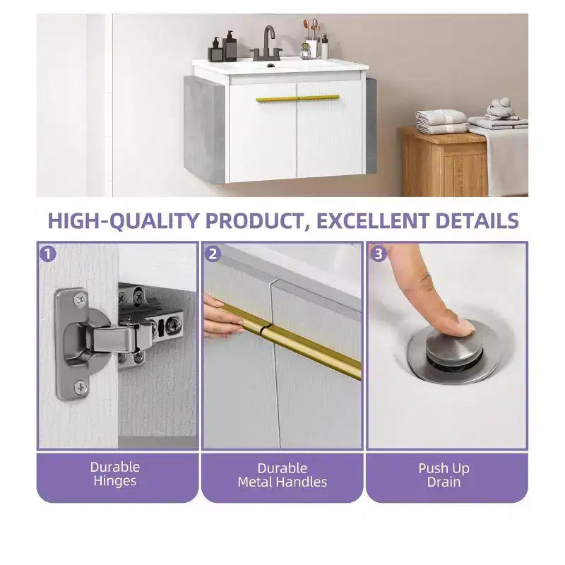 24in Small Bathroom Vanity Ceramic Basin Cabinet With Sink Combo Wall Mounted Modern Vanity Bathroom Storage Cabinet Modern Storage Cabinet