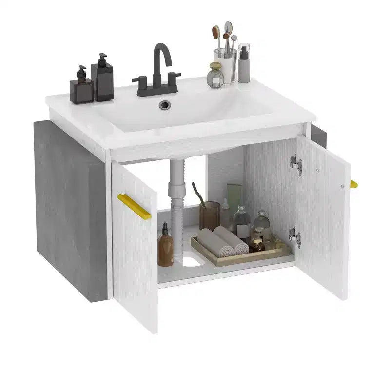24in Small Bathroom Vanity Ceramic Basin Cabinet With Sink Combo Wall Mounted Modern Vanity Bathroom Storage Cabinet Modern Storage Cabinet