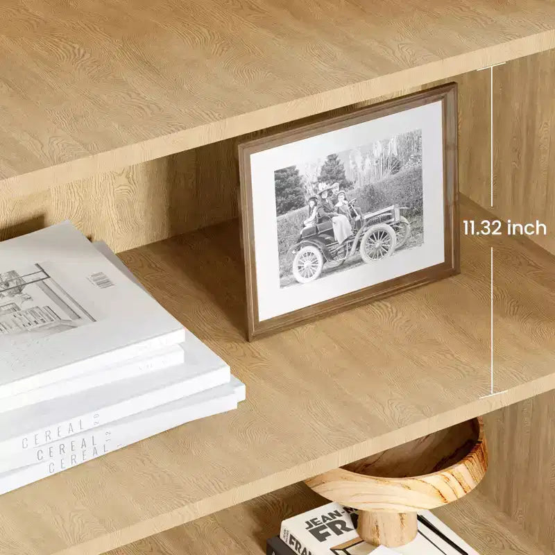 CuisinSmart 5 Tier Rattan Bookshelf with Storage Cabinet & Door, Tall Industrial Book Shelf with Open Shelves for Living Room Bedroom
