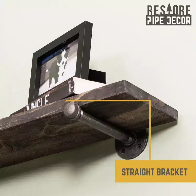 RESTORE Boulder Black 36 in. Shelves with Straight Brackets by Pipe Decor