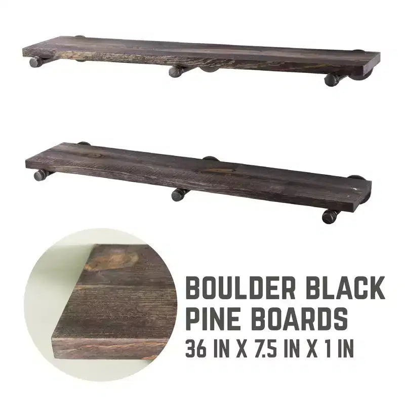 RESTORE Boulder Black 36 in. Shelves with Straight Brackets by Pipe Decor