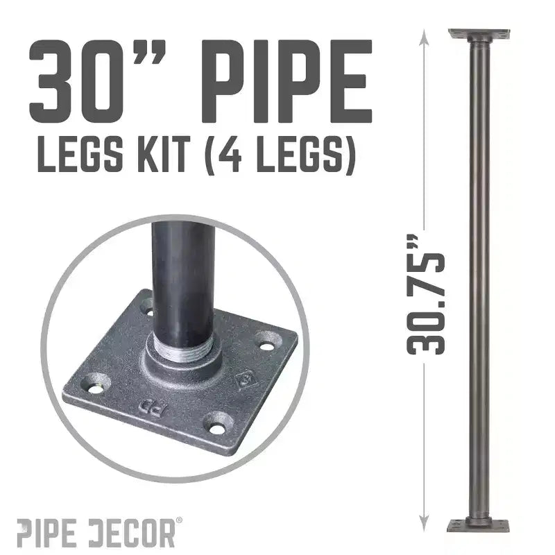Pipe Decor 1 in. x 30 in. Square Flange Pipe Table Legs - 4 Pack