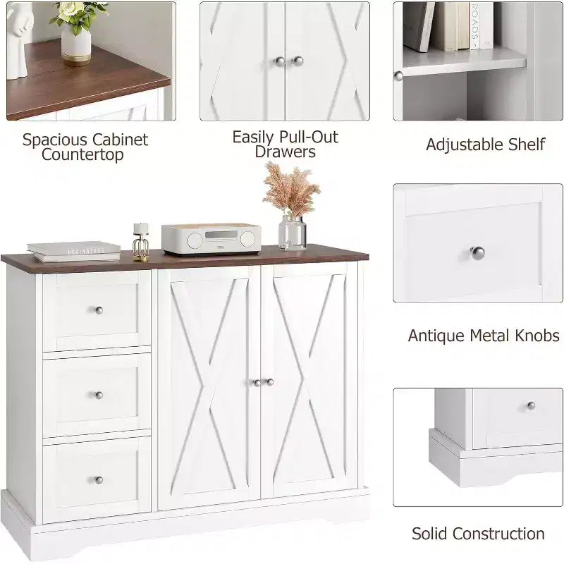 COZONY Sideboard Buffet Cabinet with Storage, Kitchen Cabinet with Drawers and Doors, Multi-Functional Coffee Bar Cabinet for Living Room Dining Room