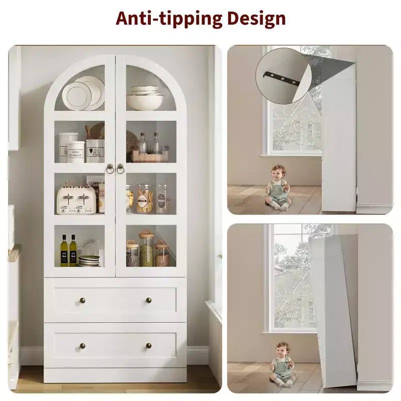 Arched Kitchen Pantry 72 Inch, Farmhouse Storage Cabinet