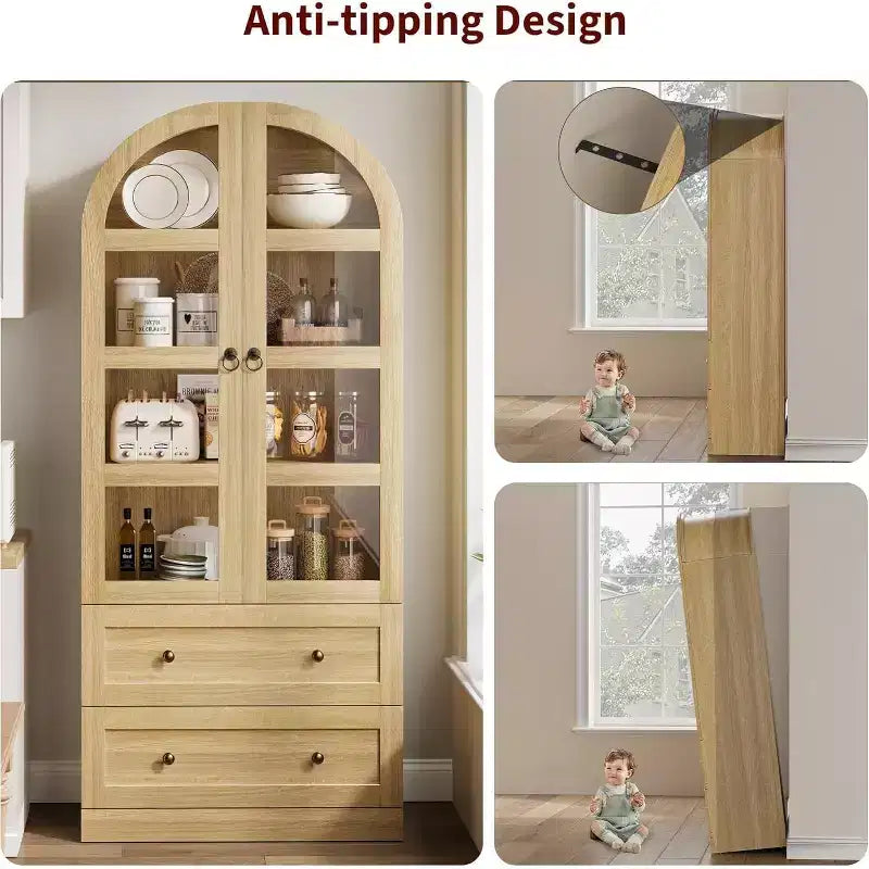 Arched Kitchen Pantry 72 Inch, Farmhouse Storage Cabinet