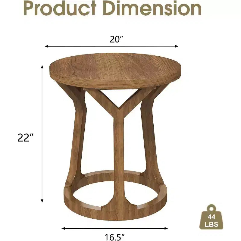 Kinsuite Round End Table - Rustic Natural Side Table, Wooden Night Stand with 3 Legs
