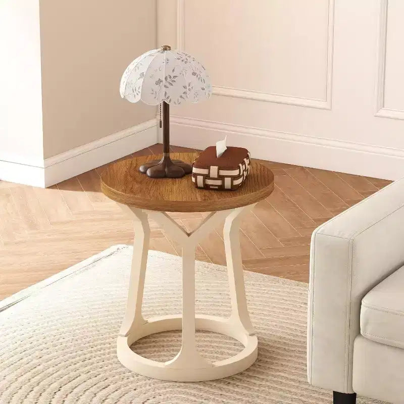 Kinsuite Round End Table - Rustic Natural Side Table, Wooden Night Stand with 3 Legs