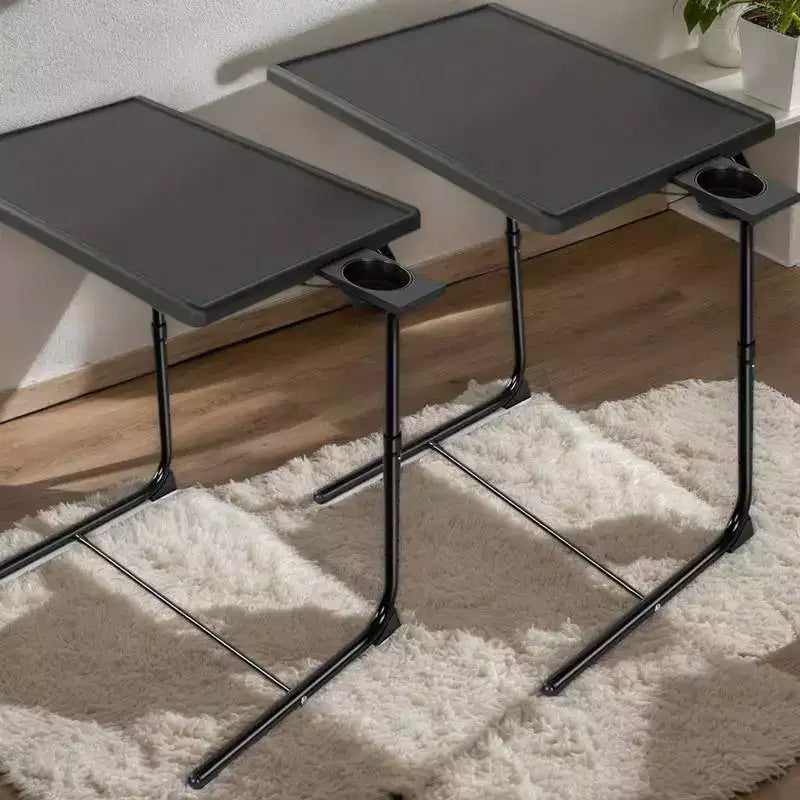 2 PCS TV Tray Table, Folding Table Trays, w/6 Height & 3 Tilt Angle, TV Tray Table w/Cup Holder, Dinner Tray for Eating on Couch, Laptop, Bed Couch