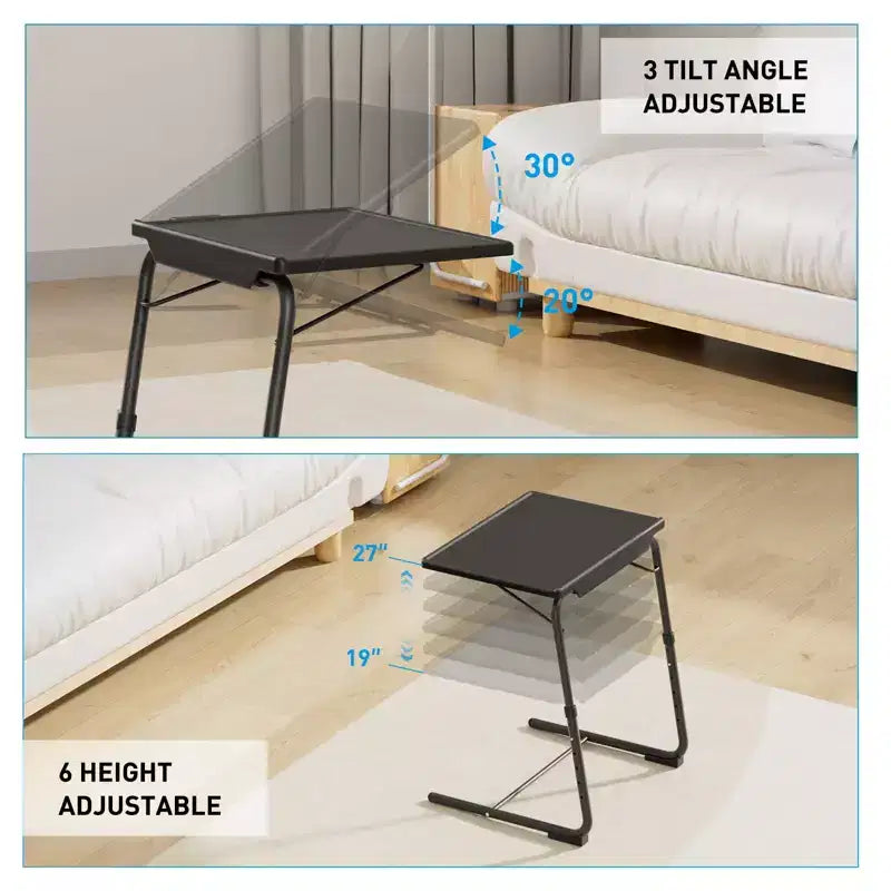 2 PCS TV Tray Table, Folding Table Trays, w/6 Height & 3 Tilt Angle, TV Tray Table w/Cup Holder, Dinner Tray for Eating on Couch, Laptop, Bed Couch