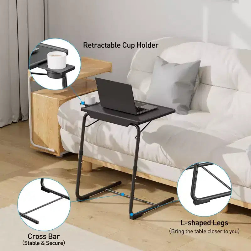 2 PCS TV Tray Table, Folding Table Trays, w/6 Height & 3 Tilt Angle, TV Tray Table w/Cup Holder, Dinner Tray for Eating on Couch, Laptop, Bed Couch