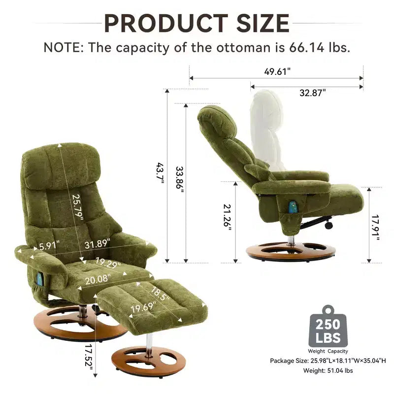 Okak Modern Chenille Adjustable Recliner Swivel Lounge Chair with Ottoman Footstool,Leisure Accent Chair for Living Rooms,Relaxation Areas