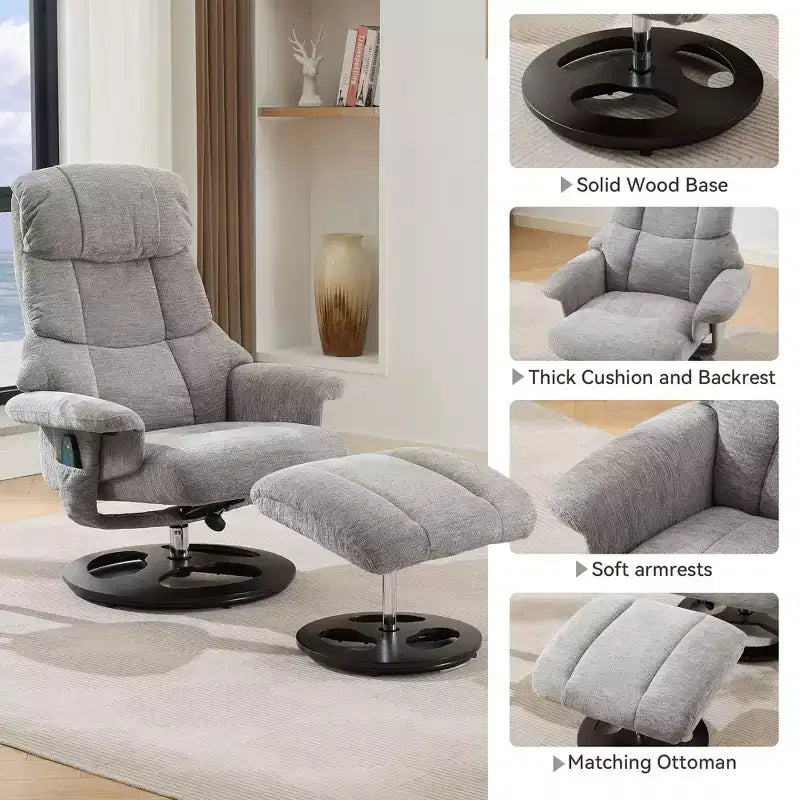 Okak Modern Chenille Adjustable Recliner Swivel Lounge Chair with Ottoman Footstool,Leisure Accent Chair for Living Rooms,Relaxation Areas