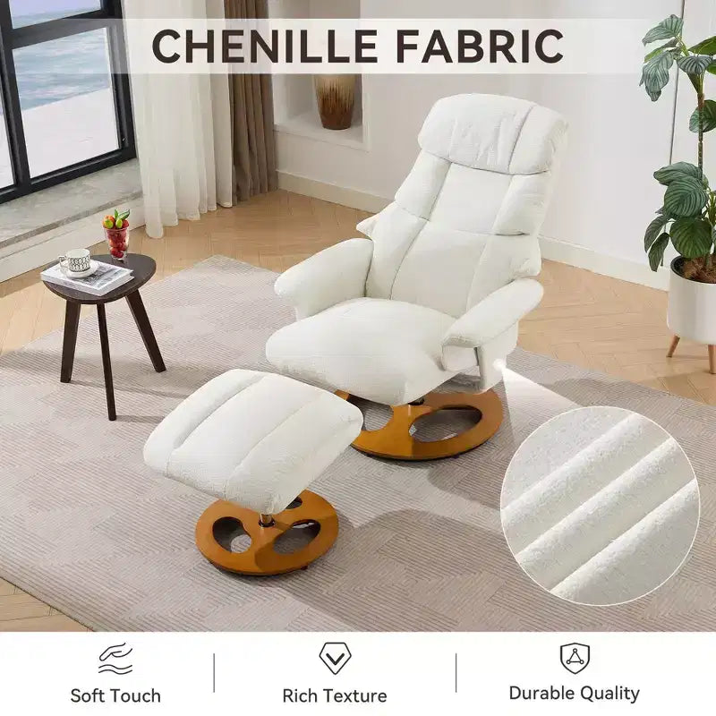 Okak Modern Chenille Adjustable Recliner Swivel Lounge Chair with Ottoman Footstool,Leisure Accent Chair for Living Rooms,Relaxation Areas